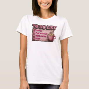 Koel Roze COFFIE SPELEN MET KAT Kunstontwerp T-shirt
