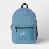 Koel roze en blauw modern monogram bedrukte rugzak (Voorkant)