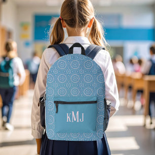 Koel roze en blauw modern monogram bedrukte rugzak