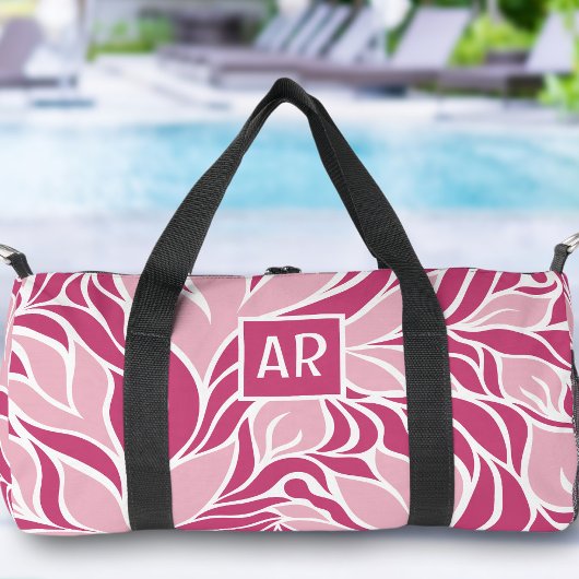 Koel roze en wit modern bloempatroon monogram plunjezak