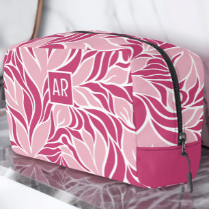 Koel roze en wit modern bloempatroon monogram toilettasje