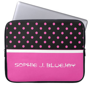 Koel roze en zwart, polka stippen. Voeg je naam to Laptop Sleeve