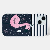 Koel Roze Flamingo Maritiem Navy Blauwe Gestreepte Case-Mate iPhone Case (Achterkant (horizontaal))