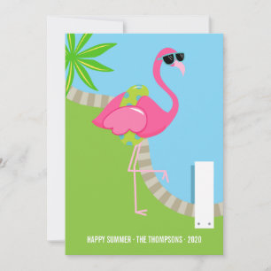 Koel Roze Flamingo Zomer Familie Foto Groet Kaart