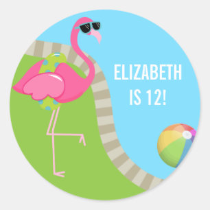 Koel Roze Flamingo Zomer Zwembad Verjaardagsfeestj Ronde Sticker