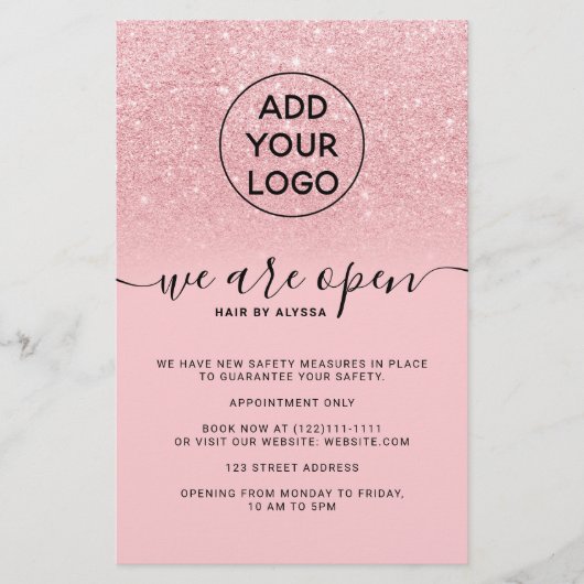 Koel roze glitters prijzen logo We're open Flyer (Voorkant)