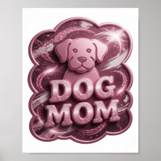 Koel Roze HOND MOEDER 3D Tekst Kunst Poster (Voorkant)
