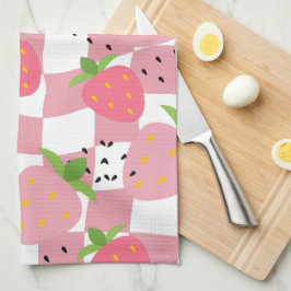 Koel roze keuken aardbeien geruit ontwerp theedoek