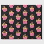 Koel roze koekjespatroon op zwart cadeaupapier (Vlak)