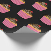 Koel roze koekjespatroon op zwart cadeaupapier (Hoek)