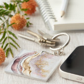 Koel roze marmersteen goud sleutelhanger (Voorkant Rechts)