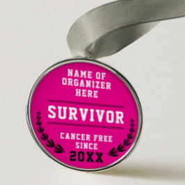 Koel Roze Medaille Kankeroverlevende Bewustzijnsme Metalen Ornament