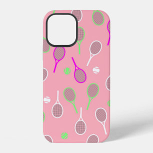 Koel Roze Retro Rackets Patroon Tennisspeler iPhone 12 Hoesje