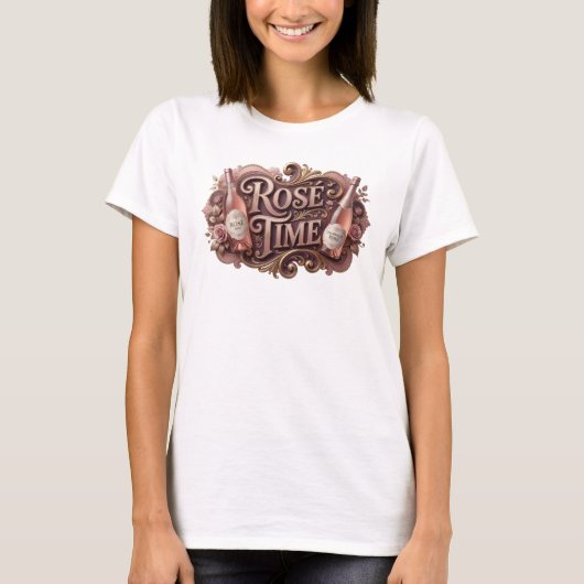 Koel roze ROS TIME grafische T-shirt (Voorkant)
