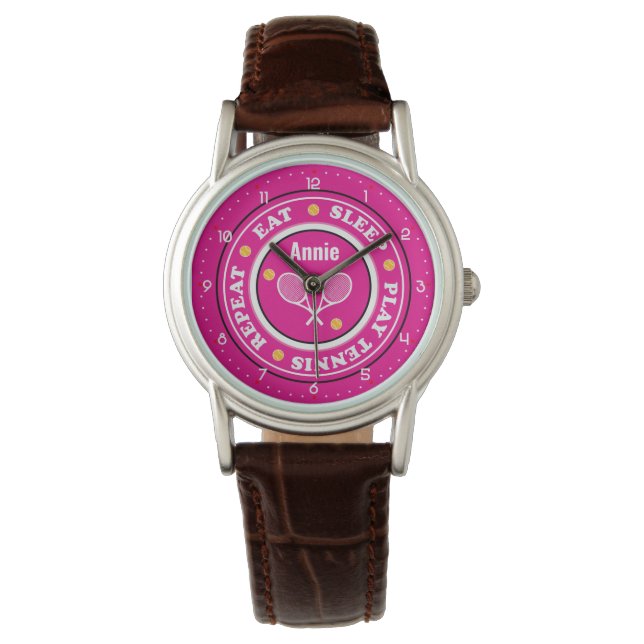 Koel roze tennisslogan met aangepaste naam watch horloge (Voorkant)