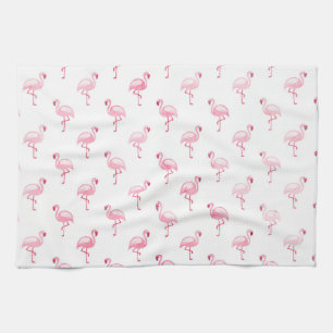 Koel Roze Tropisch Flamingo patroon op Wit Theedoek