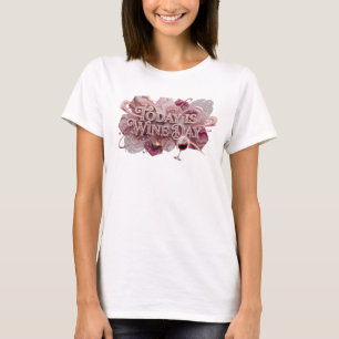 Koel roze Vandaag is het wijn dag Citaat Shirt