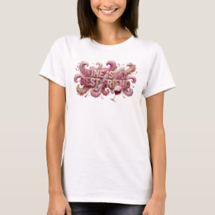 Koel Roze WIJN IS MIJN BESTE VRIEND 3D-tekstkunst T-shirt