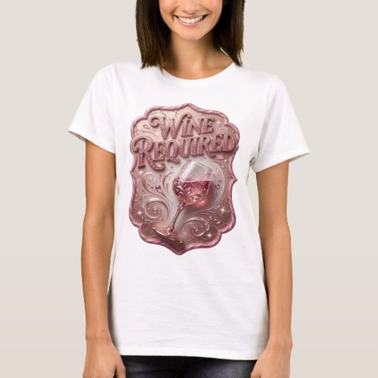 Koel roze WIJN VERPLICHT Print T-shirt (Voorkant)