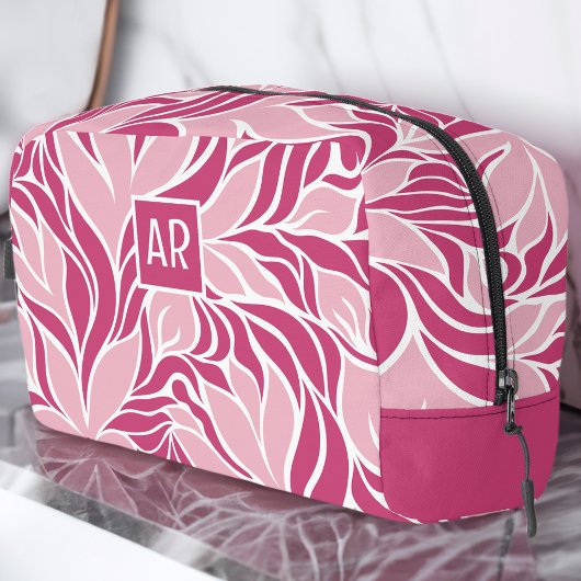 Koel Roze & Wit Modern Bloemen Patroon Monogram Toilettasje