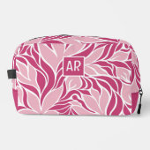 Koel Roze & Wit Modern Bloemen Patroon Monogram Toilettasje (Voorkant)