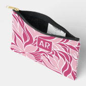 Koel Roze Witte Moderne Bloempatroon met Monogram Etui (Open)