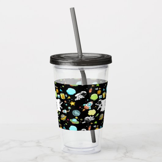 Koel ruimtethema - Astronauts & raketschilden Acryl Drinkbeker (Links)