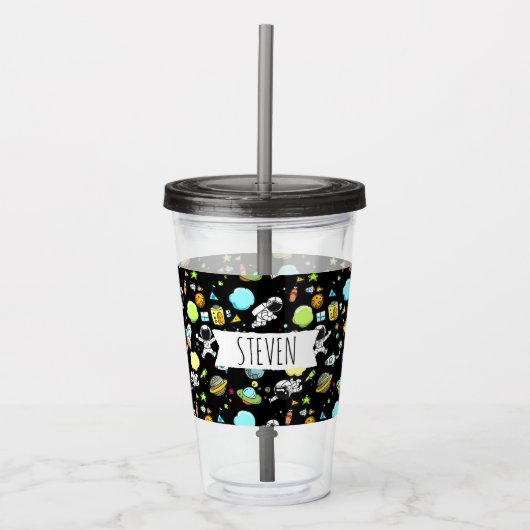 Koel ruimtethema - Astronauts & raketschilden Acryl Drinkbeker (Voorkant)