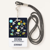 Koel ruimtethema - Astronauts & raketschilden Badge (Achterkant met draagriem)