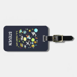 Koel ruimtethema - Astronauts & raketschilden Bagagelabel