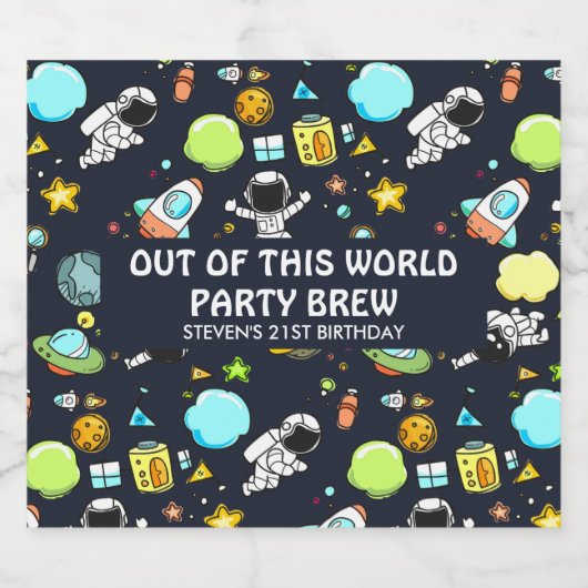 Koel ruimtethema - Astronauts & raketschilden Bier Etiket (Enkel label)