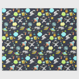 Koel ruimtethema - Astronauts & raketschilden Cadeaupapier