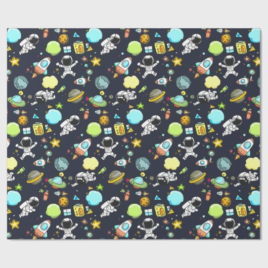 Koel ruimtethema - Astronauts & raketschilden Cadeaupapier (Vlak)