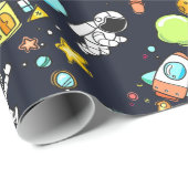 Koel ruimtethema - Astronauts & raketschilden Cadeaupapier (Rol Hoek)