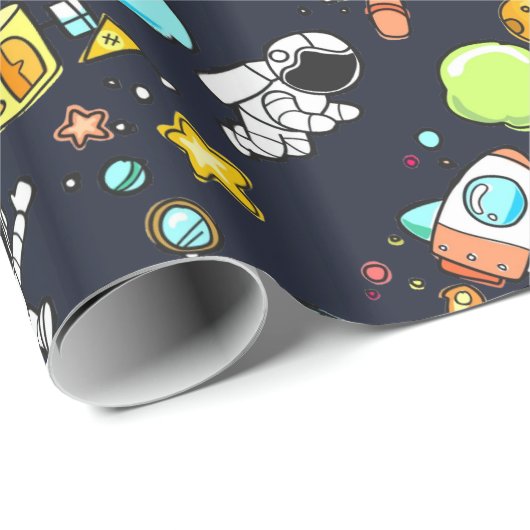 Koel ruimtethema - Astronauts & raketschilden Cadeaupapier (Rol Hoek)