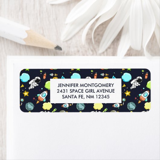 Koel ruimtethema - Astronauts & raketschilden Etiket (Insitu)