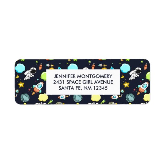 Koel ruimtethema - Astronauts & raketschilden Etiket (Voorkant)
