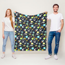 Koel ruimtethema - Astronauts & raketschilden Fleece Deken