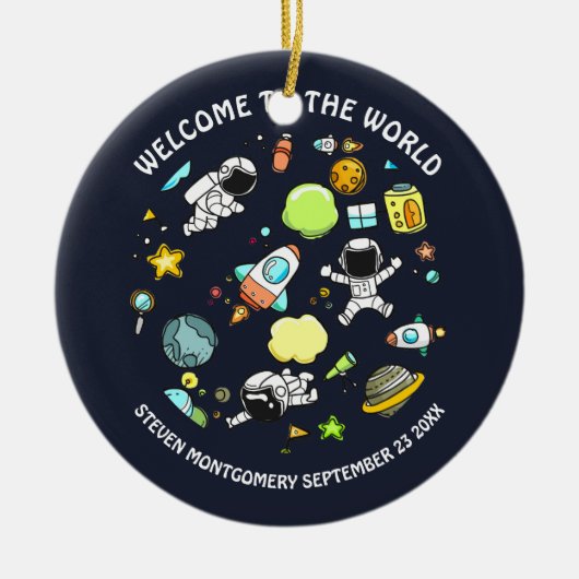 Koel ruimtethema - Astronauts & raketschilden Keramisch Ornament (Voorkant)