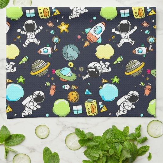 Koel ruimtethema - Astronauts & raketschilden Theedoek (Gevouwen)