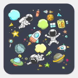 Koel ruimtethema - Astronauts & raketschilden Vierkante Sticker