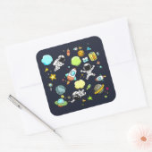 Koel ruimtethema - Astronauts & raketschilden Vierkante Sticker (Envelop)