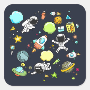 Koel ruimtethema - Astronauts & raketschilden Vierkante Sticker