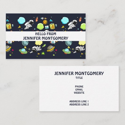 Koel ruimtethema - Astronauts & raketschilden Visitekaartje (Voorkant / Achterkant)