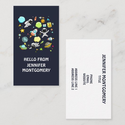 Koel ruimtethema - Astronauts & raketschilden Visitekaartje (Voorkant / Achterkant)