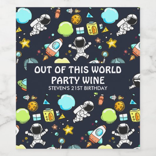 Koel ruimtethema - Astronauts & raketschilden Wijn Etiket (Enkel label)