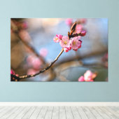 Koel Sakura bloemen tegen de grijze achtergrond Canvas Afdruk (Insitu (Houten vloer))