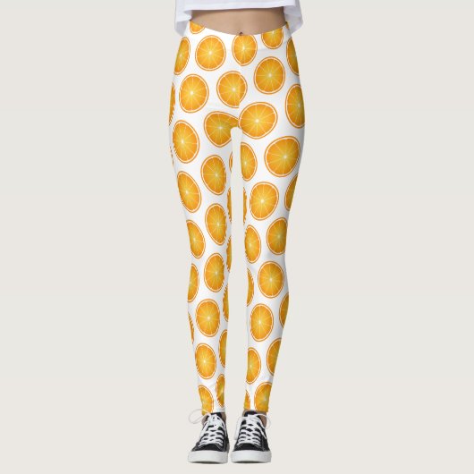 Koel Sappig Oranje fruitplakjes patroonwit Leggings (Voorkant)