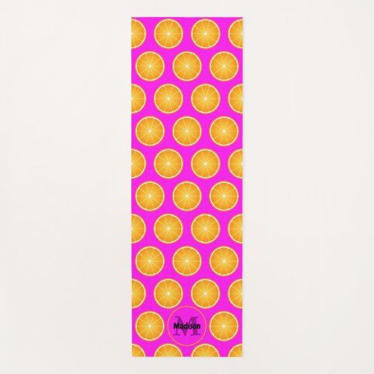 Koel Sappig Sinaasappel plakjes Monogram neon roze Yogamat (Voorkant)