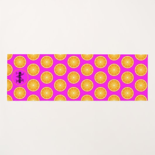 Koel Sappig Sinaasappel plakjes Monogram neon roze Yogamat (Voorkant (horizontaal))
